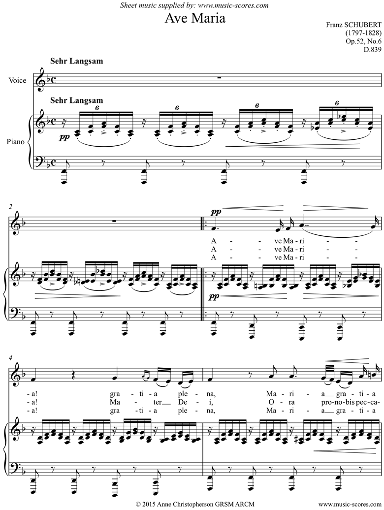 Ave Maria: Latin: Voice, Piano, F ma by Schubert