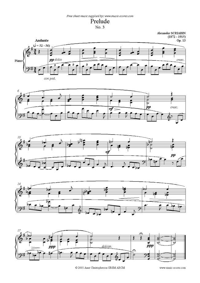 Front page of Op.13, No.3: Prelude sheet music