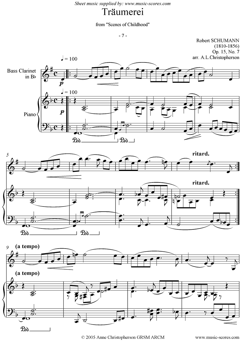 Op.15: Scenes from Childhood: 07 Dreaming: Bass Cl by Schumann