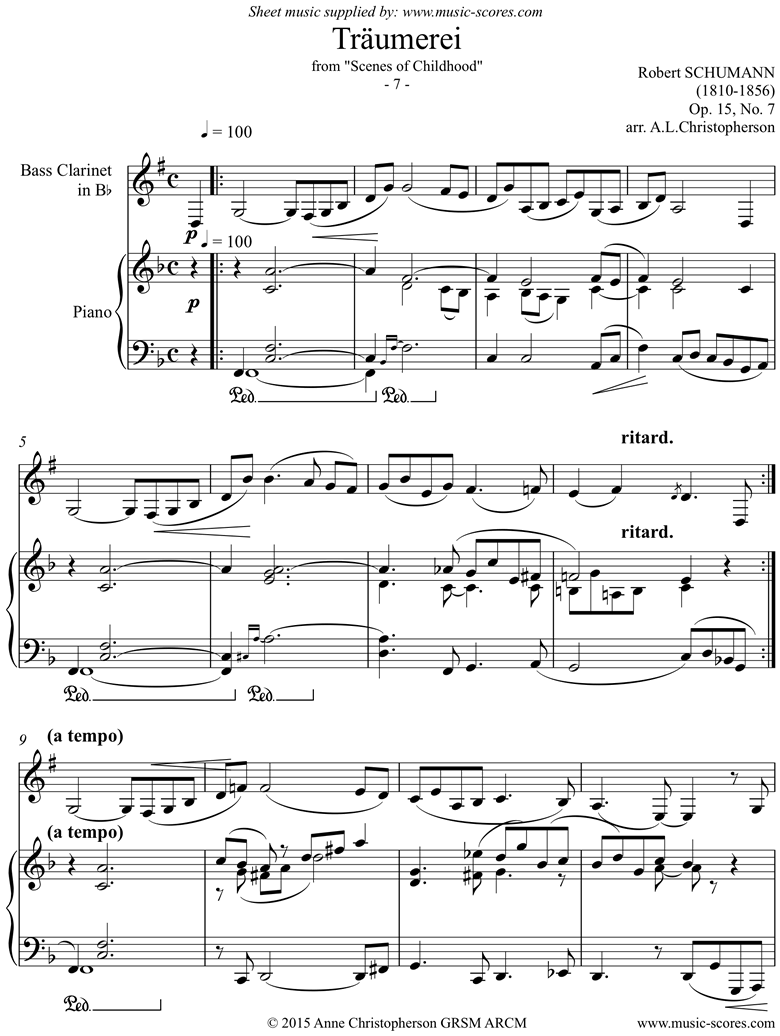 Front page of Op.15: Scenes from Childhood: 07 Dreaming: Bass Cl: low D sheet music