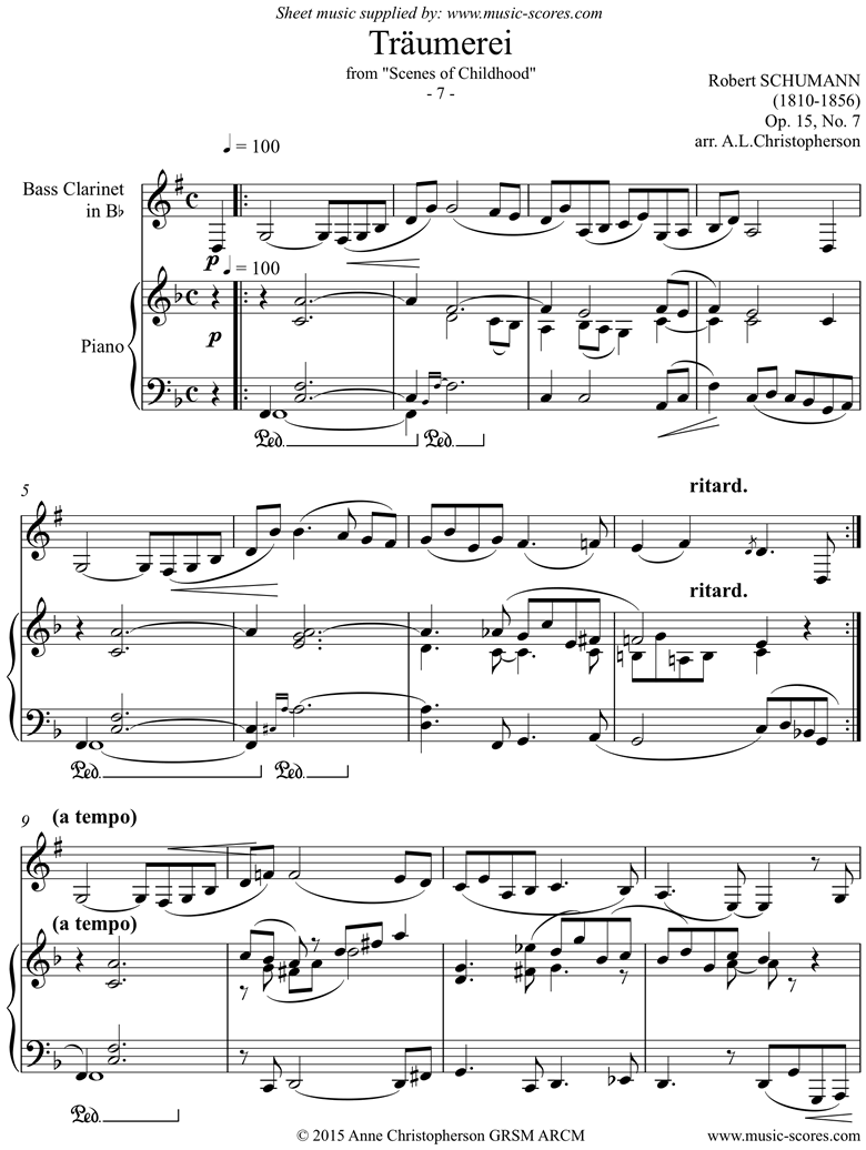 Op.15: Scenes from Childhood: 07 Dreaming: Bass Cl: low D by Schumann