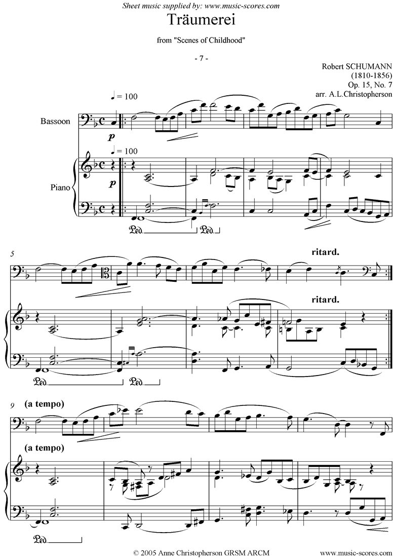 Op.15: Scenes from Childhood: 07 Dreaming: Bassn by Schumann