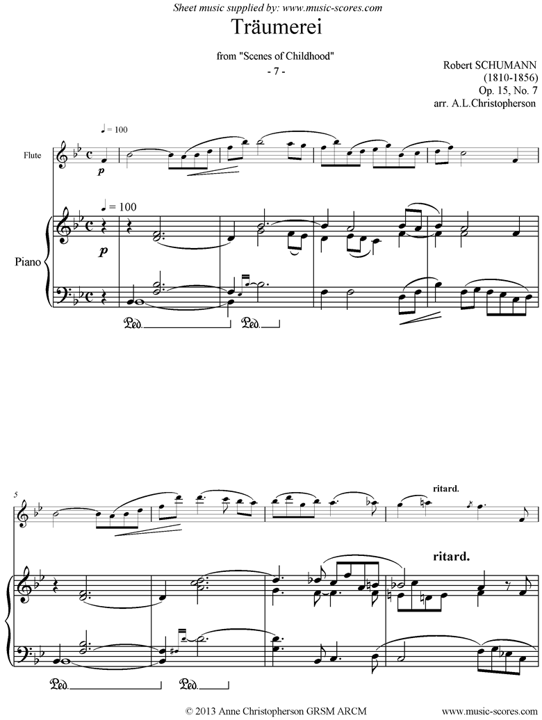 Front page of Op.15: Scenes from Childhood: 07 Dreaming: Flute, Piano sheet music