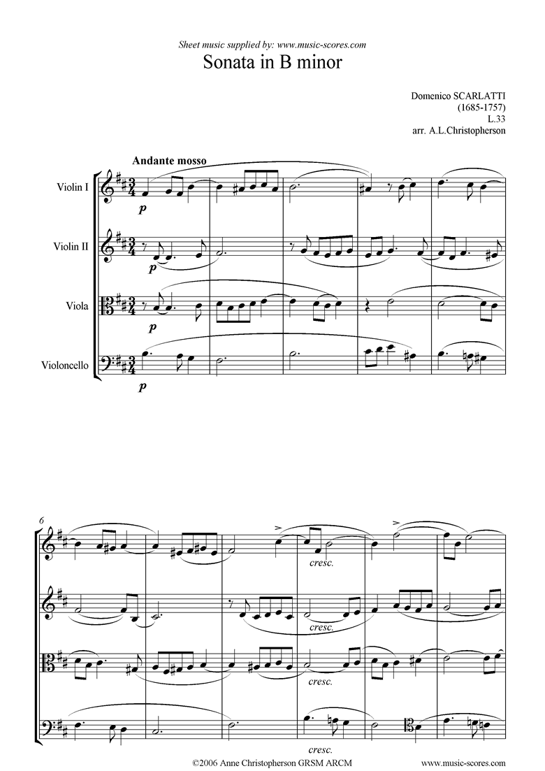 Front page of Kp.087, L033: Sonata in B minor:String Quartet sheet music