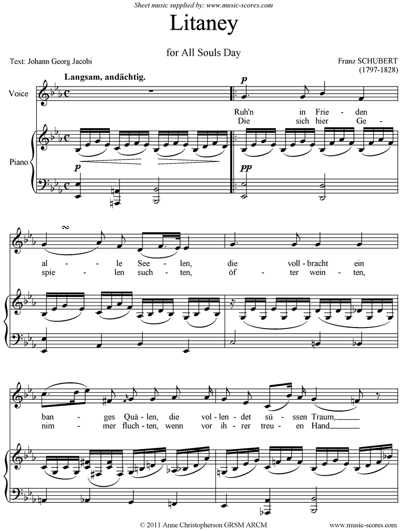 Litany, D343: Voice sheet music by Franz Peter Schubert