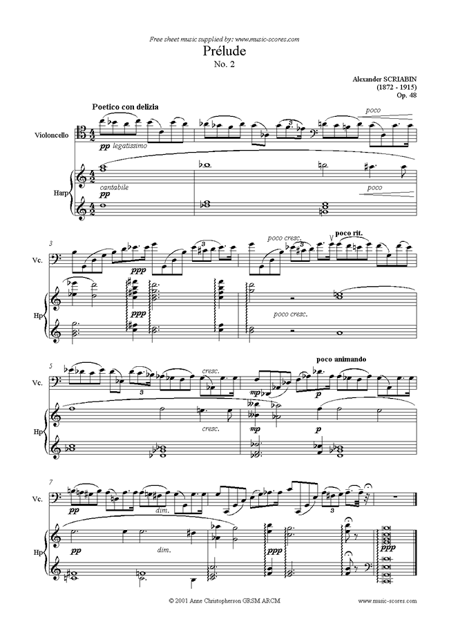Front page of Op.48, No.2: Prelude: Harp and Cello sheet music