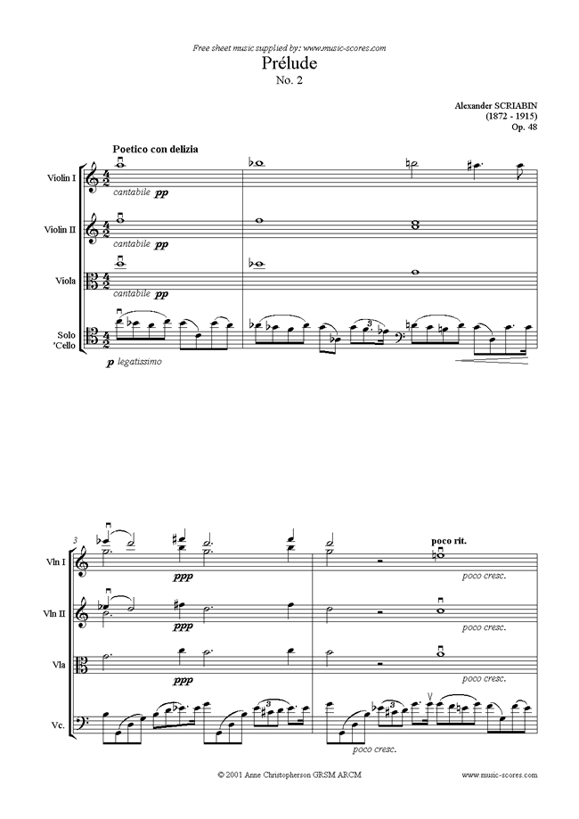 Front page of Op.48, No.2: Prelude:  String Ensemble sheet music