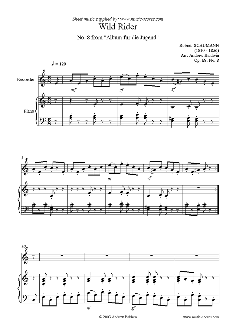 Front page of Op.68: Album for the Young: No.08: Wild Rider:rec sheet music