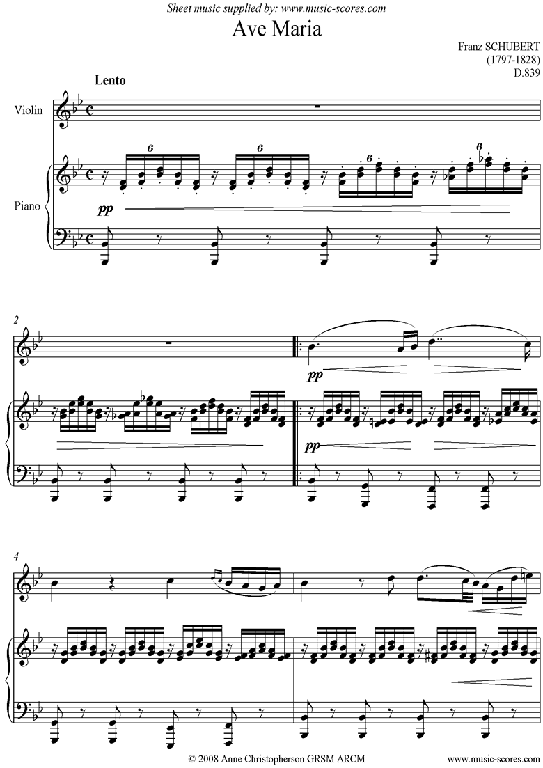 Front page of Ave Maria: Violin sheet music
