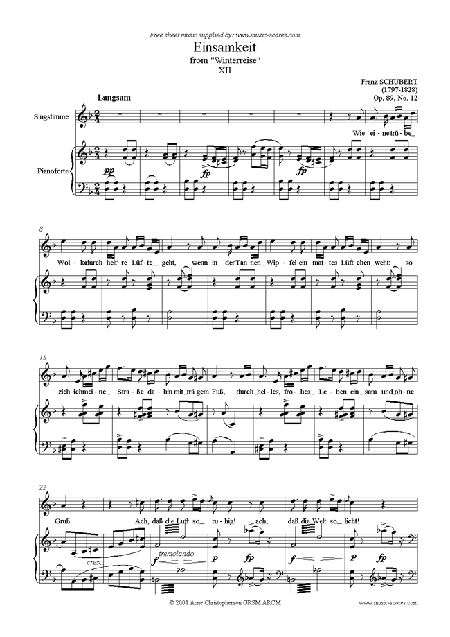 Front page of Winterreise, Op. 89: 12 Einsamkeit sheet music