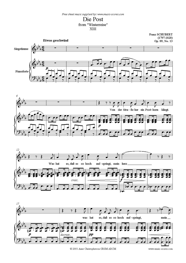 Front page of Winterreise, Op. 89: 13 Die Post sheet music