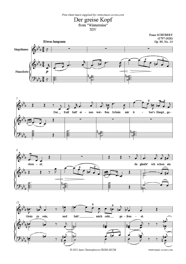 Front page of Winterreise, Op. 89: 14 Der Greise Kopf sheet music
