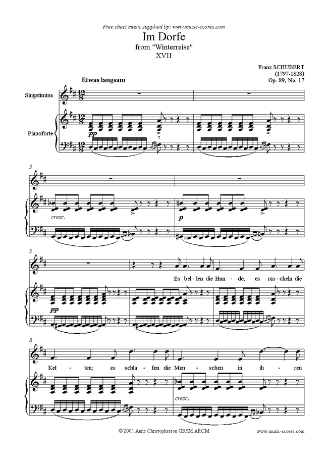 Front page of Winterreise, Op. 89: 17 Im Dorfe sheet music