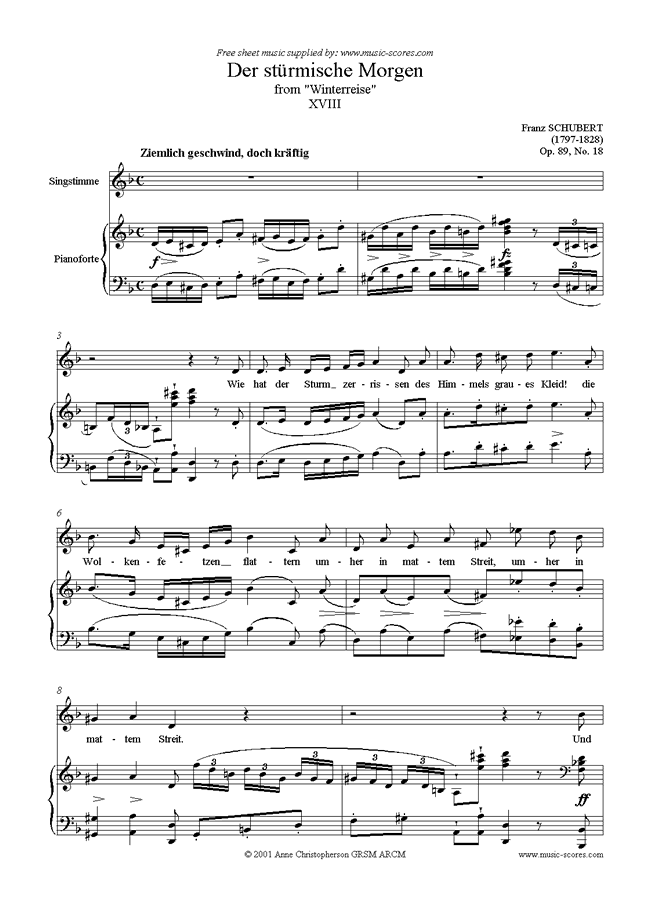 Front page of Winterreise, Op. 89: 18 Der Stürmische Morgen sheet music