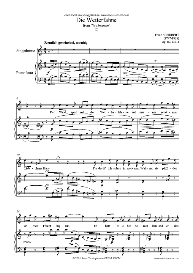 Front page of Winterreise, Op. 89: 02 Die Wetterfahne sheet music