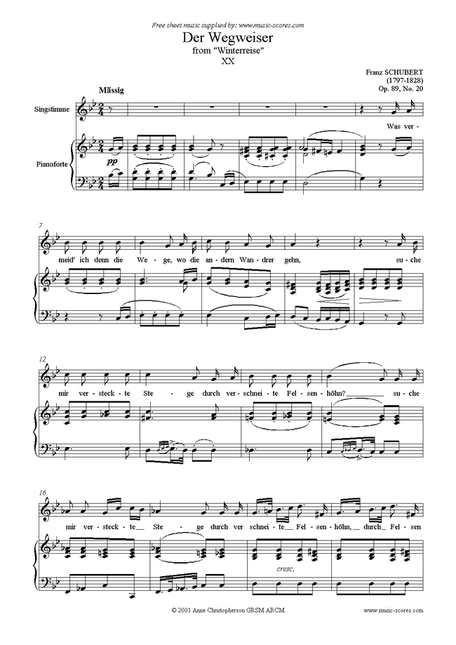 Front page of Winterreise, Op. 89: 20 Der Wegweiser sheet music