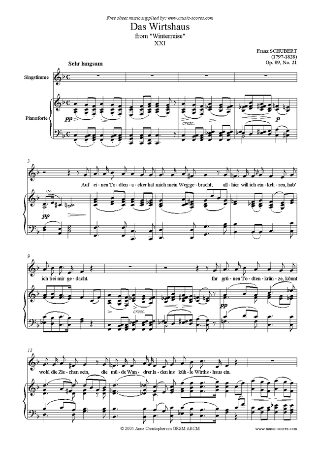 Front page of Winterreise, Op. 89: 21 Das Wirthshaus sheet music