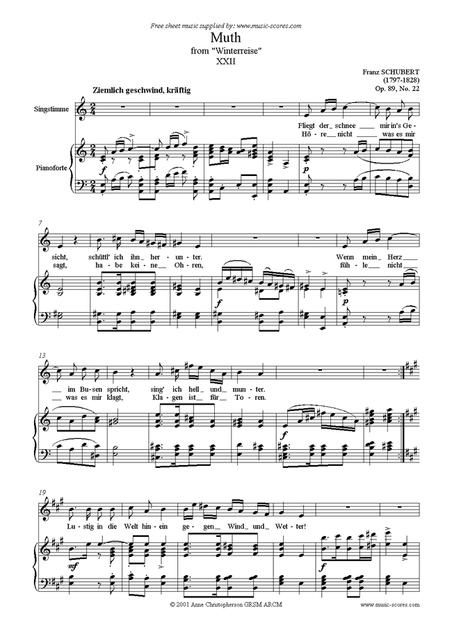 Front page of Winterreise, Op. 89: 22 Muth sheet music
