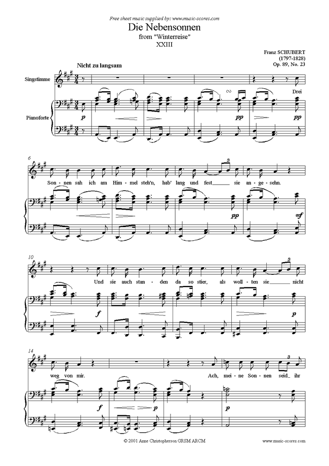 Front page of Winterreise, Op. 89: 23 Die Nebensonnen sheet music