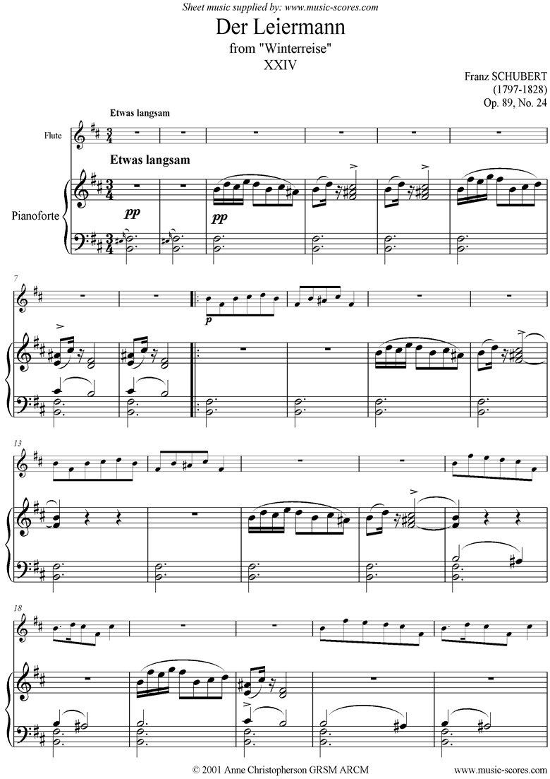 Front page of Winterreise, Op. 89: Der Leiermann: Flute sheet music