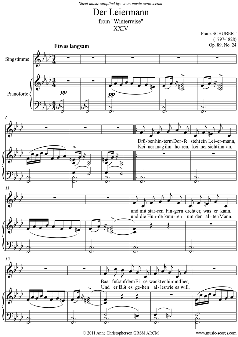 Front page of Winterreise, Op. 89: 24 Der Leiermann Fmi sheet music