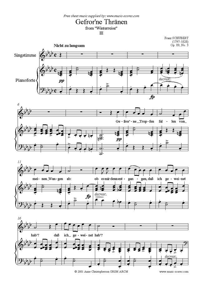 Front page of Winterreise, Op. 89: 03 Gefror ne Tränen sheet music