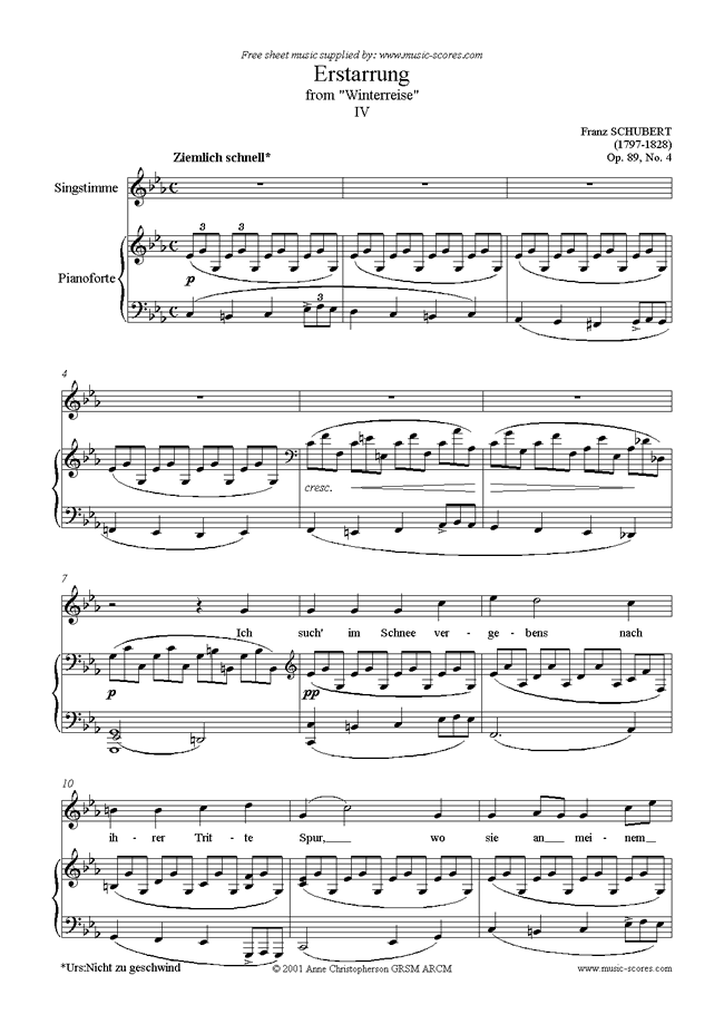 Front page of Winterreise, Op. 89: 04 Erstarrung sheet music