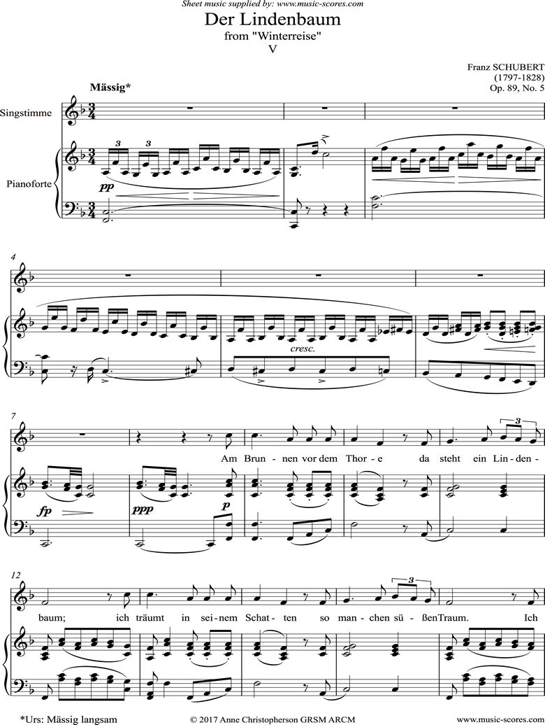 Front page of Winterreise, Op. 89: 05 Der Lindenbaum. F ma sheet music