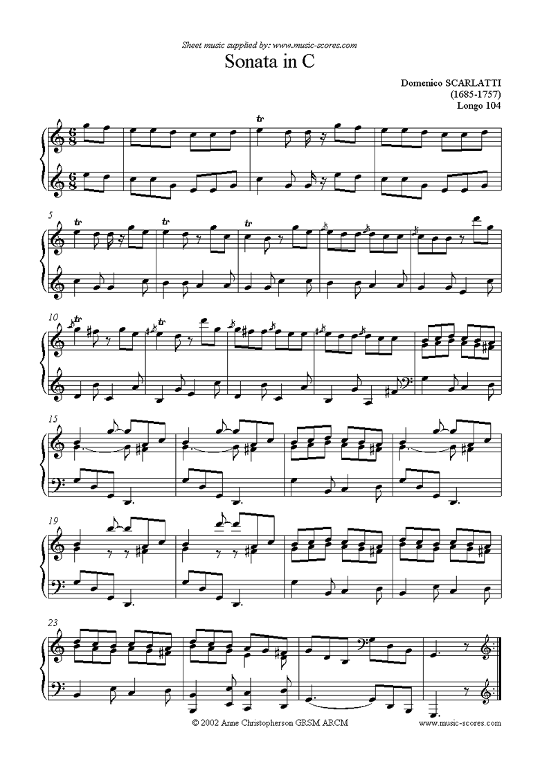 Front page of Sonata in C: L.205 sheet music