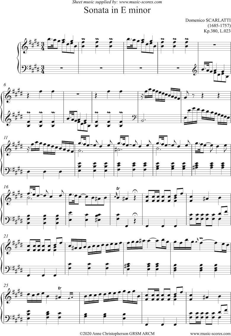 Front page of Kp.380, L.023: Sonata in E:Harpsichord sheet music