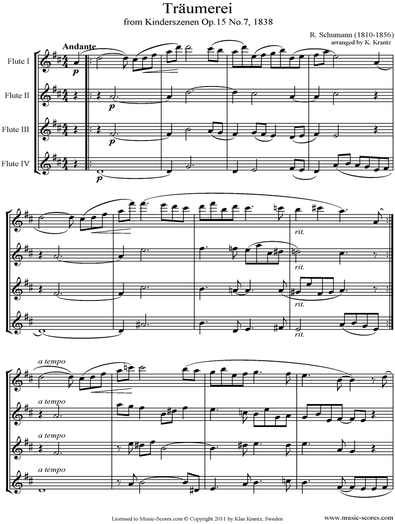 Op.15: Scenes from Childhood: 07 Dreaming: Flute 4 by Schumann