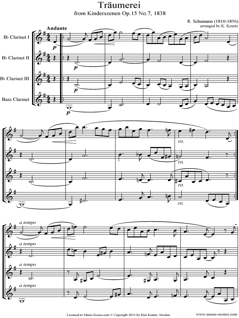 Op.15: Scenes from Childhood: 07 Dreaming: Clarinet 4 by Schumann