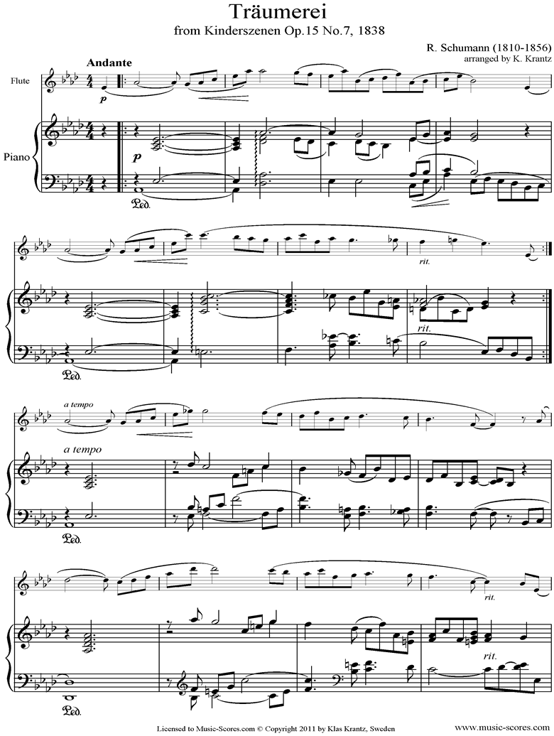 Front page of Op.15: Scenes from Childhood: 07 Dreaming: Flute, Piano sheet music