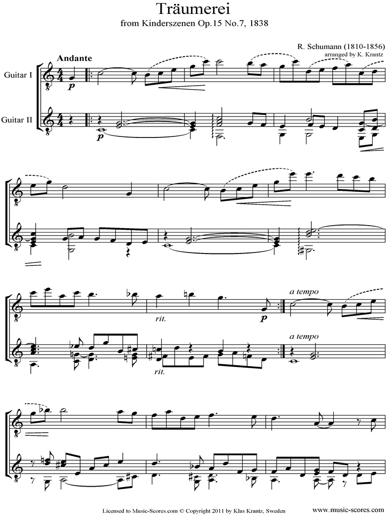 Op.15: Scenes from Childhood: 07 Dreaming: Two Guitars by Schumann