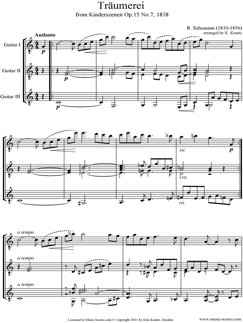 Op.15: Scenes from Childhood: 07 Dreaming: Three Guitars by Schumann