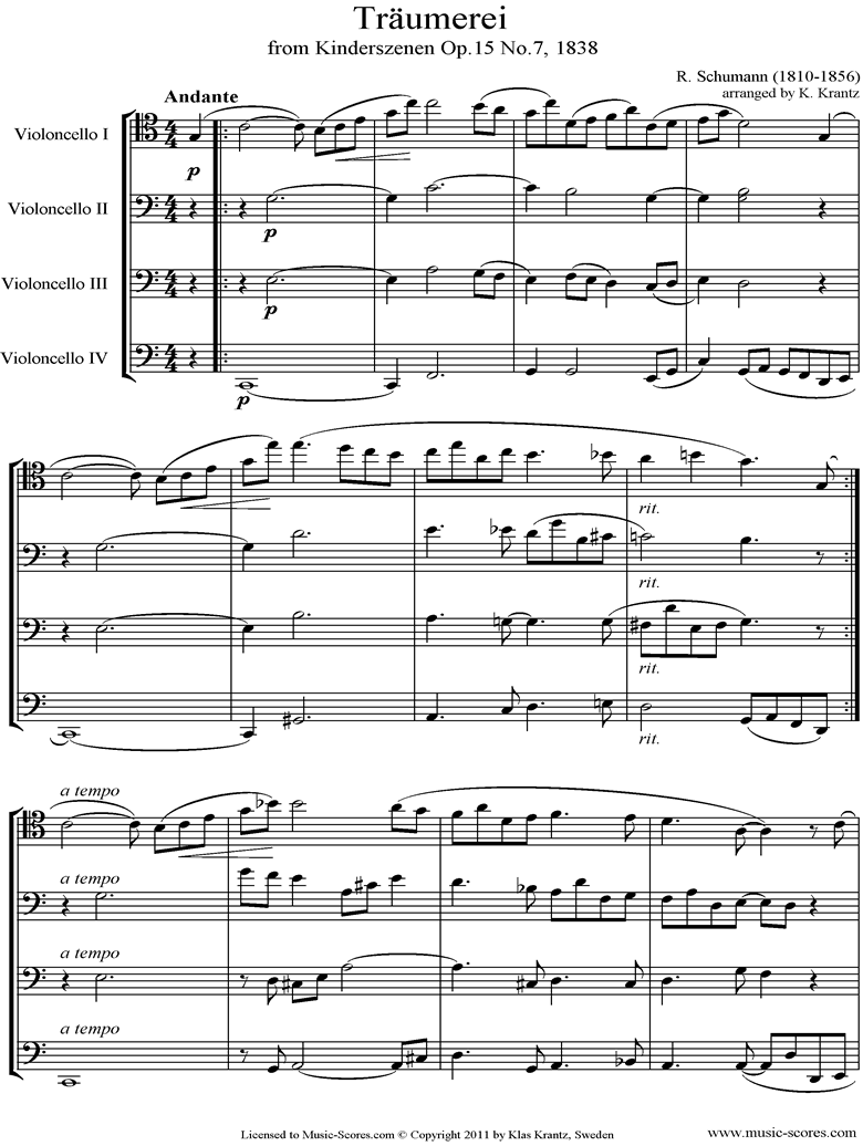 Op.15: Scenes from Childhood: 07 Dreaming: Cello 4 by Schumann