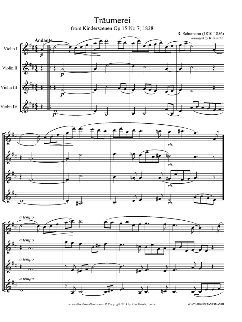 Op.15: Scenes from Childhood: 07 Dreaming: Violin 4 by Schumann