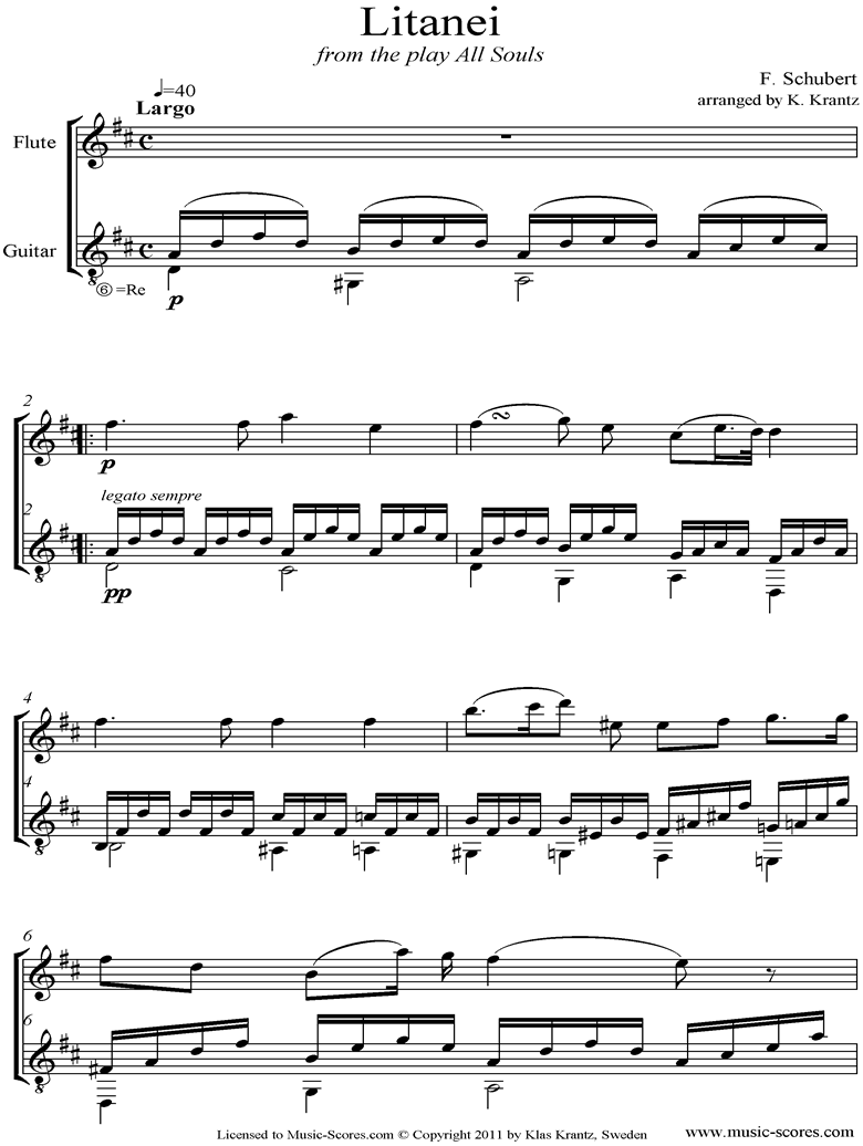 Front page of Litany, D343: Flute, Guitar sheet music