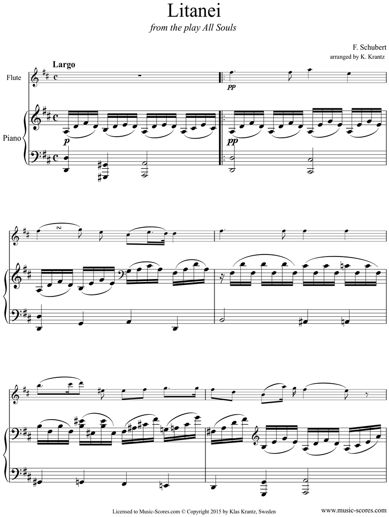 Front page of Litany, D343: Flute, Piano sheet music