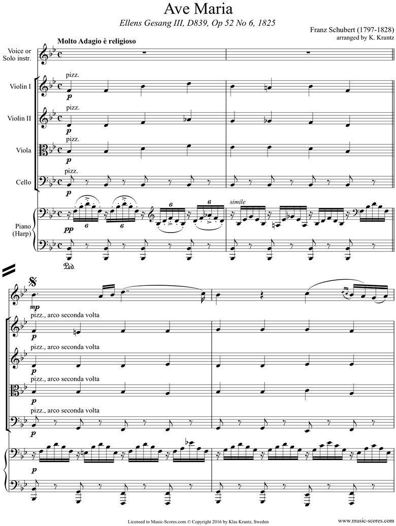 Front page of Ave Maria: Voice, String Quartet, Piano sheet music