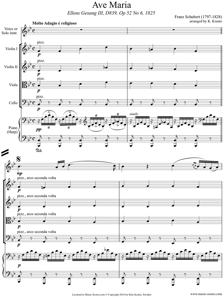 Ave Maria: Voice, String Quartet, Piano by Schubert