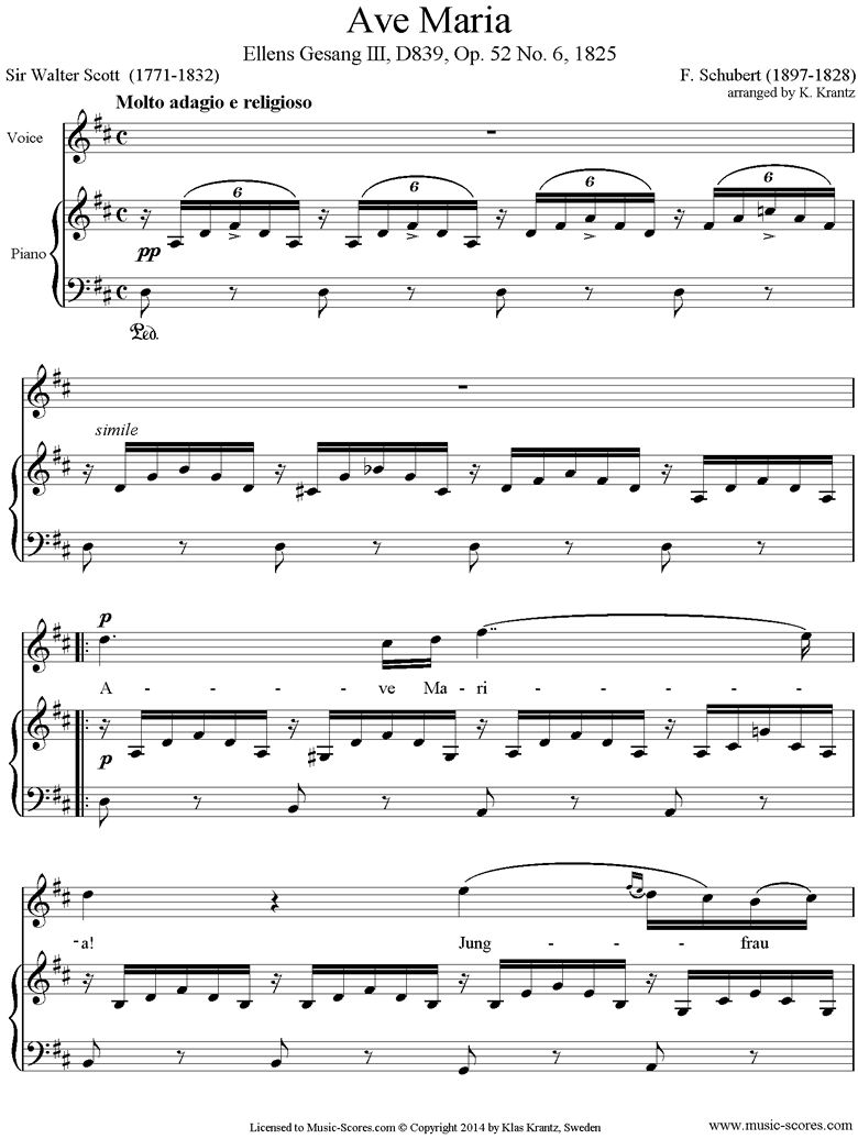 Front page of Ave Maria: Voice, Piano, D ma sheet music