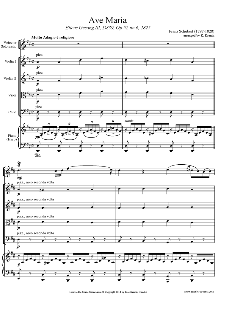 Front page of Ave Maria: Voice, String Quartet, Piano sheet music