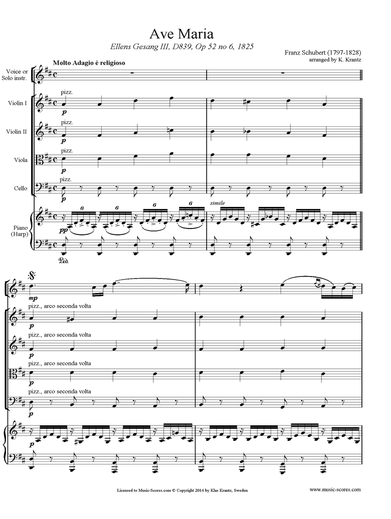 Ave Maria: Voice, String Quartet, Piano by Schubert