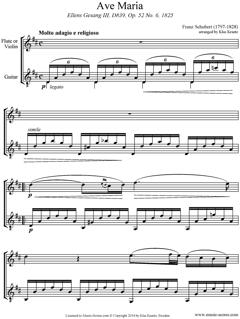 Front page of Ave Maria: Flute, Guitar sheet music