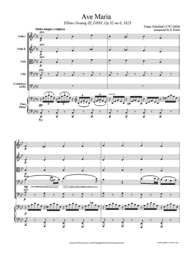 Front page of Ave Maria: String Quartet, Piano sheet music