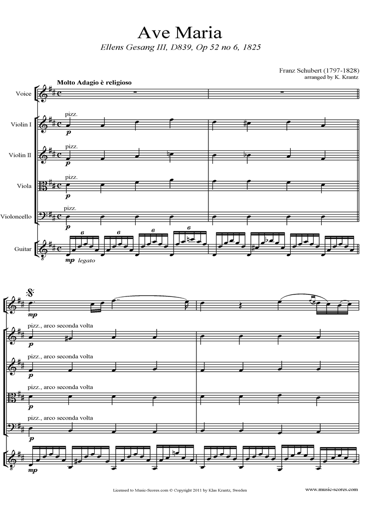 Ave Maria: Voice, String Quartet, Guitar by Schubert