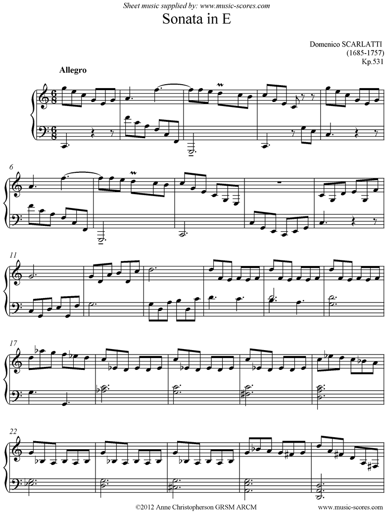 Front page of Kp.531:Sonata: C ma: Piano sheet music
