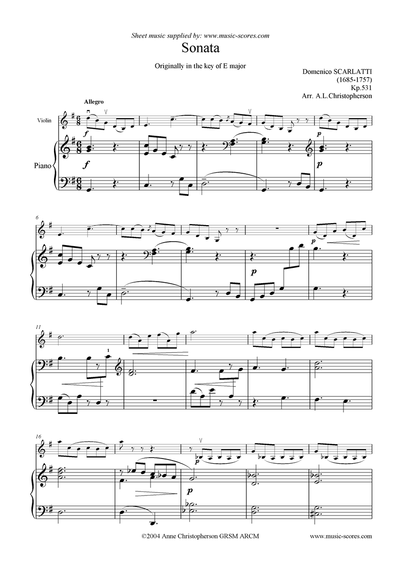 Front page of Kp.531:Sonata for Violin sheet music