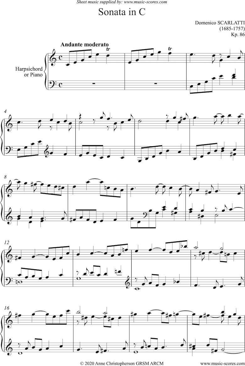 Front page of Kp.086: Sonata in C: Harpsichord sheet music